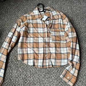 Plaid Button Down Shirt - Brown and White
